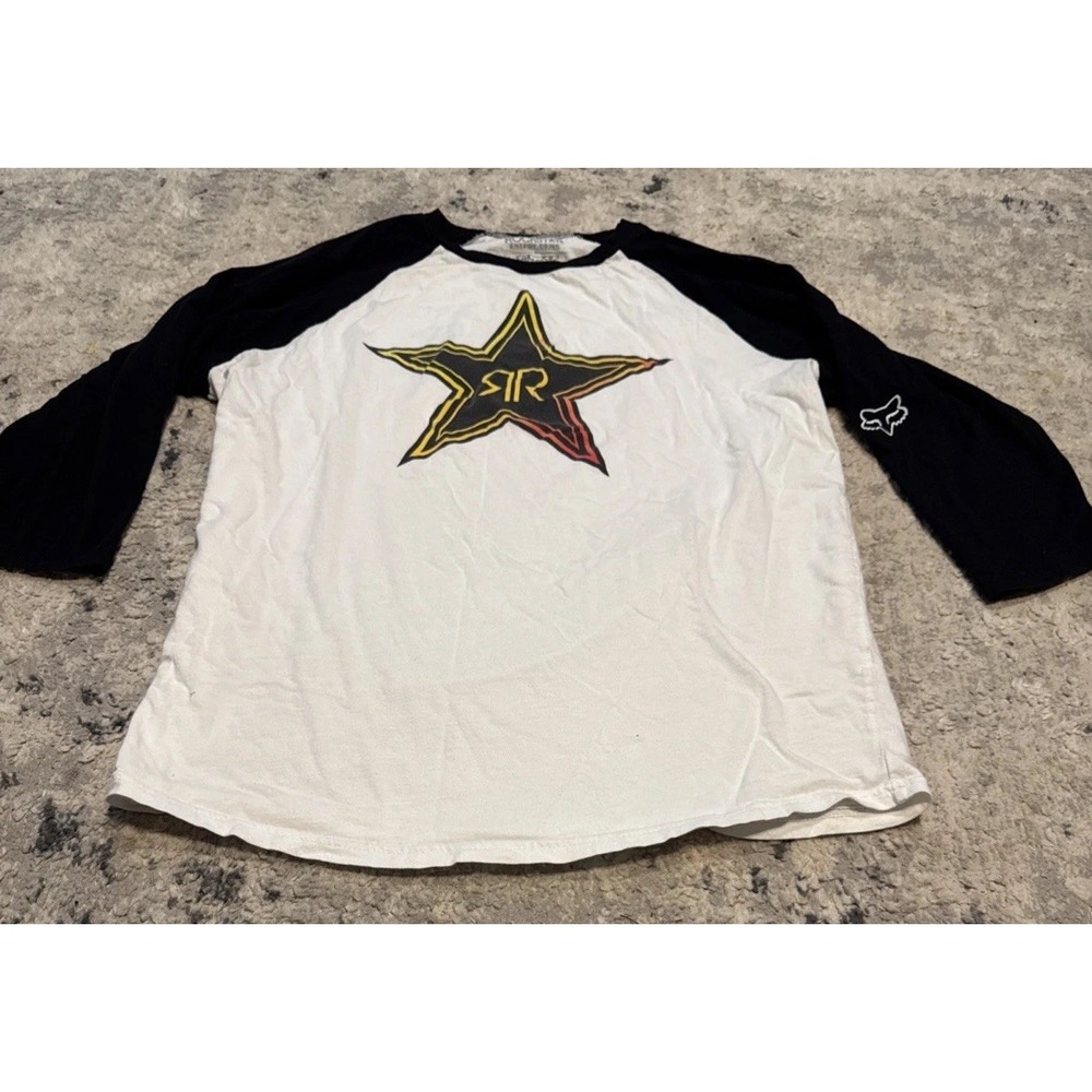 Rockstar Energy Fox Drink T Shirt White Sz XL X-large Womens 3/4 Sleeve